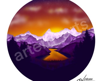 Purple mountains sunset