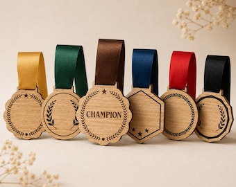 Médaille en bois personnalisée | Médaille gravée | Médaille sportive personnalisée | Récompense scolaire | Médaille de compétition | Médaille gravée au laser