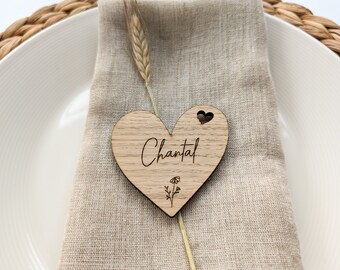 wooden heart place names wedding | place cards | reception and so on. laser engraved oak wood