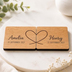 Personalised Engraved Oak Wood Coaster Set - Custom Couple Anniversary Gift