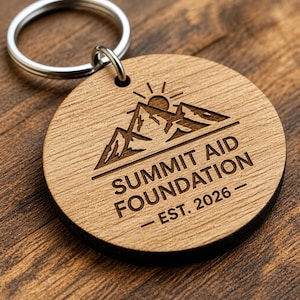 Custom Engraved Wooden Keychain for Charity Fundraising – Personalised Laser Keyring - Logo engraving