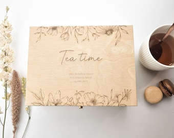 Scatola da tè - incisa e personalizzata, scatola da tè in legno, regalo personale