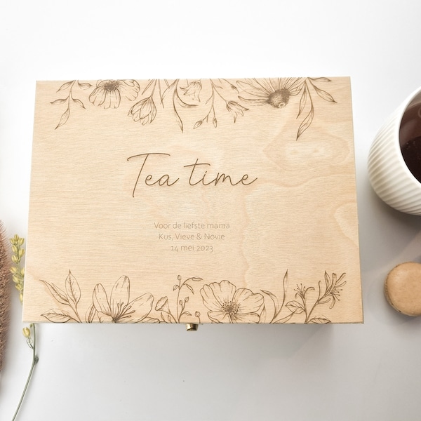 Boîte à thé- gravée et personnalisée, boîte à thé en bois, cadeau personnel