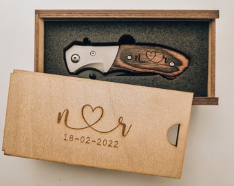 Coltellino tascabile | personalizzato | nero | acciaio inossidabile | legno | regalo per lui. coltello personalizzato. coltello per groomsmen, coltello per la festa del papà