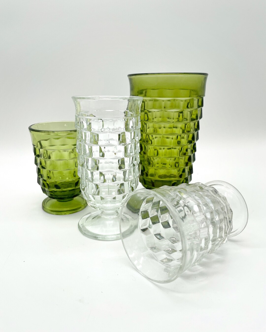 Vintage Whitehall Glasses Green and Clear Assorted Set of 4 Etsy