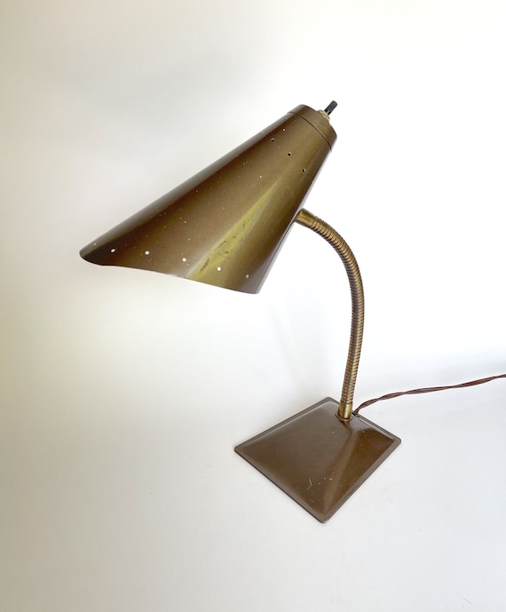 Vintage MCM Gooseneck & Cone Shade Table Lamp | Reading Light