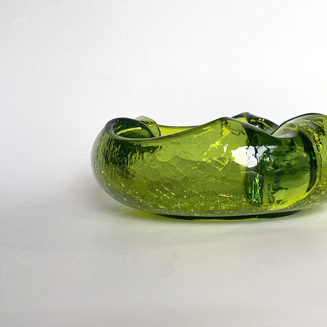 Vintage Viking Crackle Glass Ashtray | Green Glass Cigar