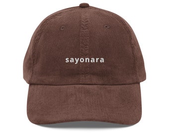 Sayonara, Tschüss auf japanisch, Vintage Cord Mütze, bestickt, minimalistisch, schlicht, ästhetisch, Geschenk für Sie, Geschenk für Ihn, Dad Hut