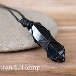 Black Obsidian Pendant Necklace-Obsidian Stone Hexagon Point Wrapped Necklace for Men-Obsidian Healing Crystal Necklace for Women