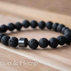Grounding Force Black Lava Stone and Metallic Black Bead Stretch Bracelet – Connect with Earth’s Primitive Energies