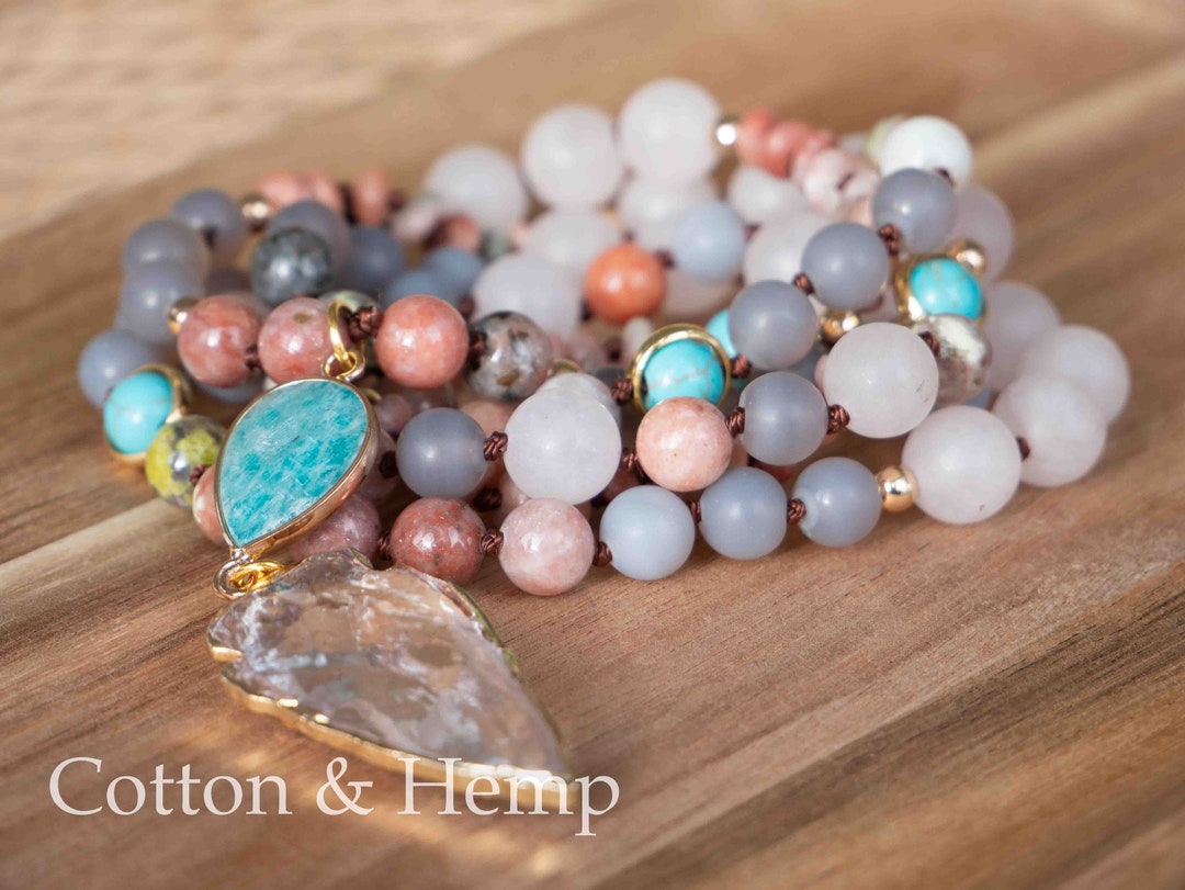 Handmade Rose Quartz Yoga Kundalini Meditation Prayer Mala Crystal Bead Necklace main image 1
