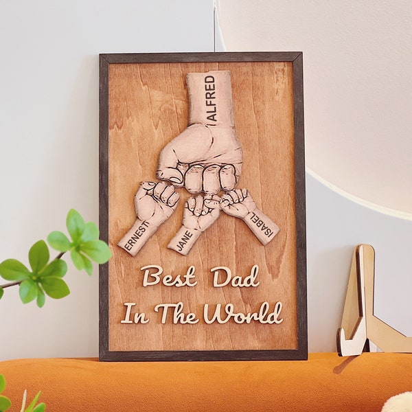 Father's Day Gift, Fist Bump Sign, Personalized Dad and Kids Fist Bump With Name Wooden Sign, Custom Gift for Dad, Gifts for Grandpa
