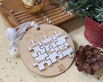 Personalized Family Name With Puzzle Wooden Ornament, Custom Family Name Christmas Ornament, Family and Pet Ornament, Christmas Ornament