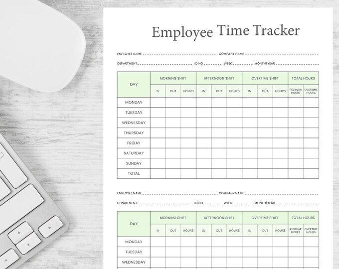 Employee Time Tracker Printable Editable PDF Times Sheet Time Card Time ...