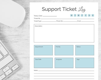 Support Ticket Log| Company templates| Editable PDF - Word Doc| Job Ticket Printable| Work Order Form | Support Request| 3 Colors