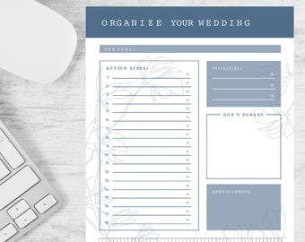 Wedding Organizer Printable| Printable Wedding Planner Page| Wedding Binder Template| Wedding Planning Book Page| Wedding Planner Organizer