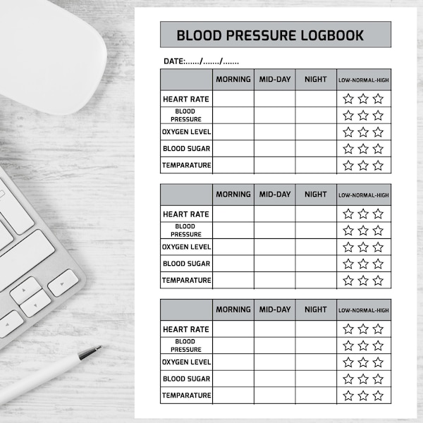 Blutdruck Log Printable| Blutdruck Tracker| Medizinischer Tracker| BD Tracker | Täglicher Blutdruck| Blutdrucktabelle| PDF