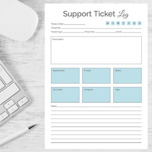 Support Ticket Log| Company templates| Editable PDF - Word Doc| Job Ticket Printable| Work Order Form | Support Request| 3 Colors