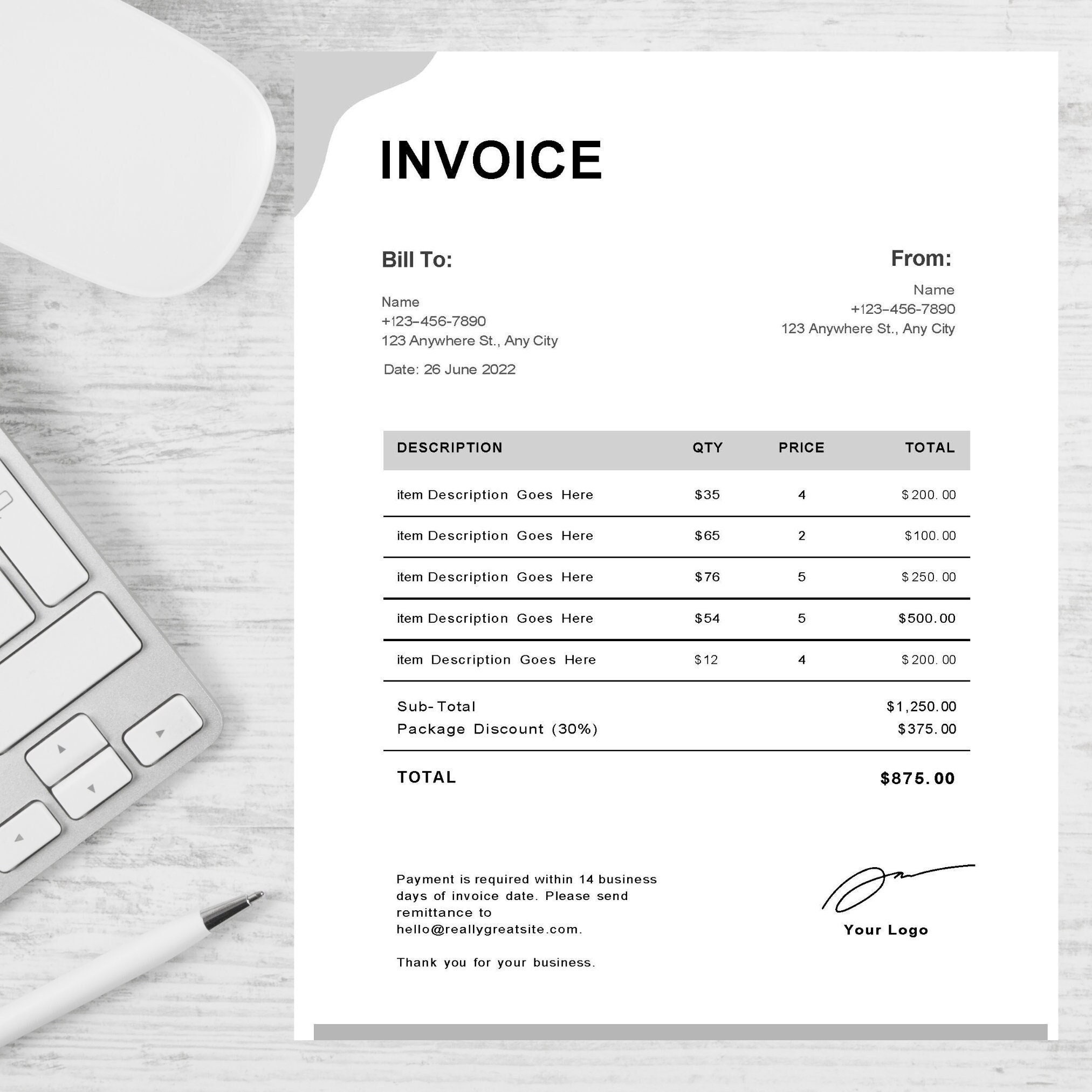 Simple Invoice Example For Lessons Simple Modern Invoice Template Printable Invoice Template Invoice ...