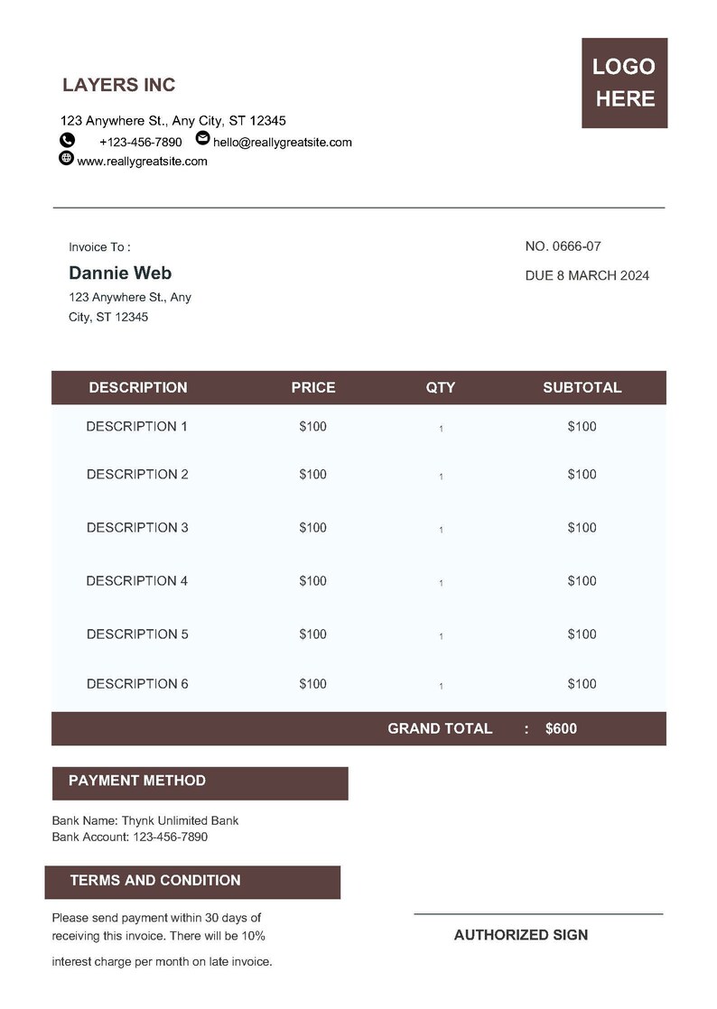 Professional Invoice Template| Printable Invoice Template| Invoice ...