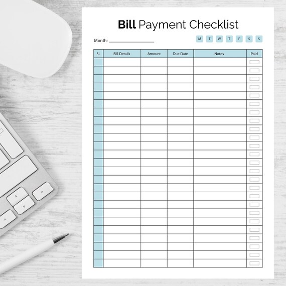 Bill Payment Checklist Printable Editable Word Doc Monthly - Etsy