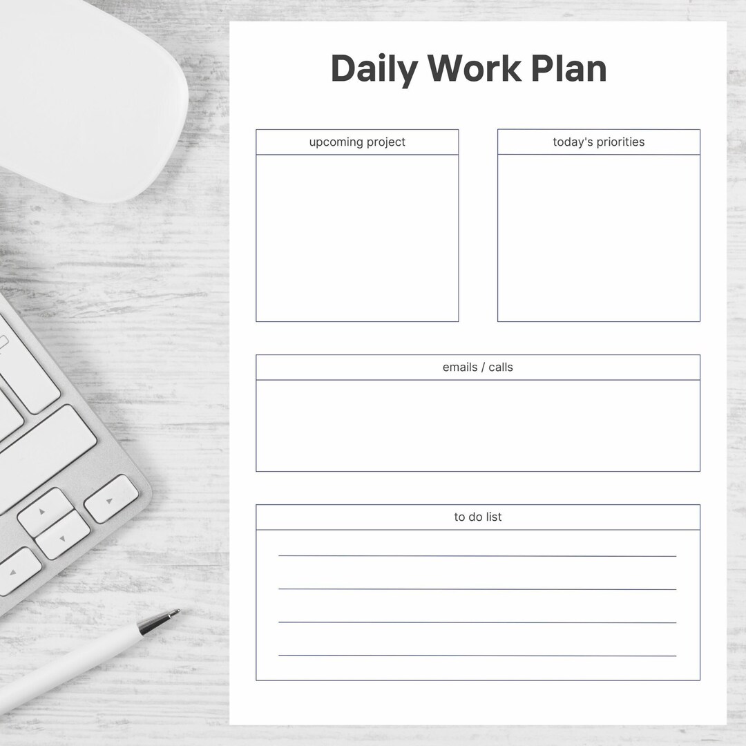 Minimalist Work Day Planner Printable Work Day Organizer Office Task ...
