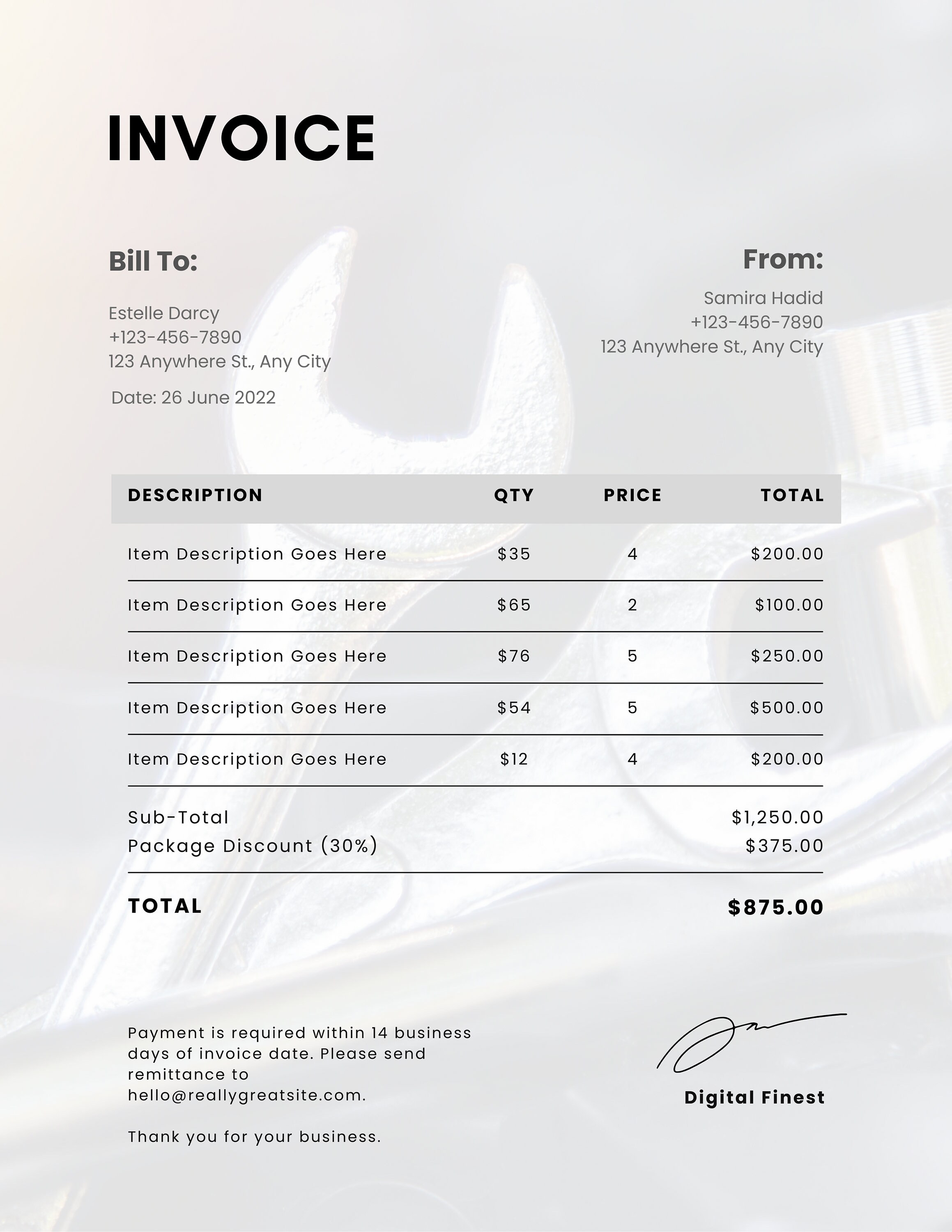 Simple Mechanic Invoice Template Printable Invoice Template Invoice