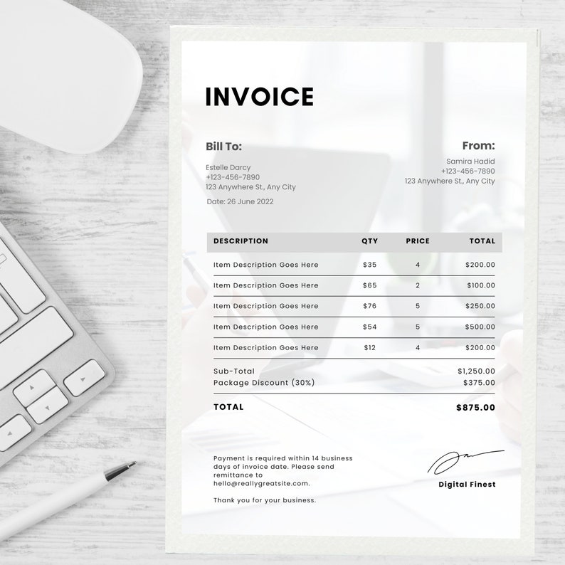 Simple Business Invoice Template| Printable Invoice Template| Invoice ...