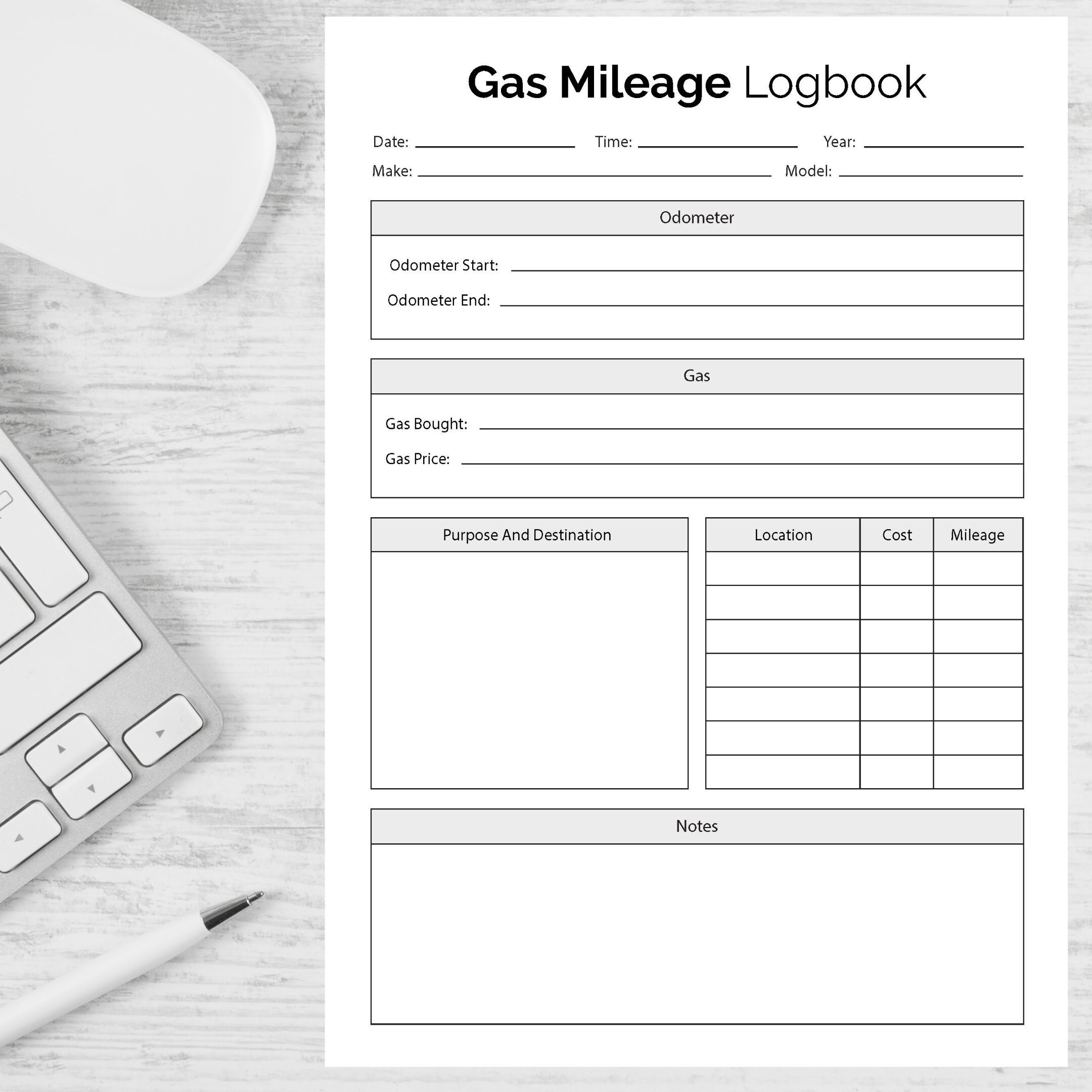 Gas Mileage Tracker Printable Editable Word PDF Work Trip Miles Tracker