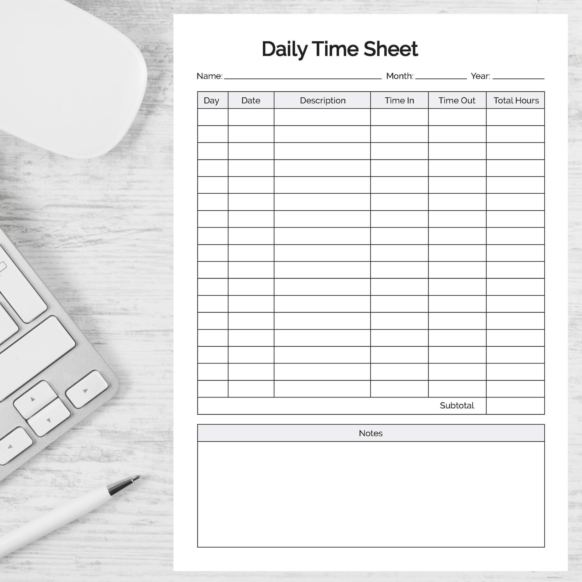 Daily Timesheet Printable Editable PDF Times Sheet Time Etsy