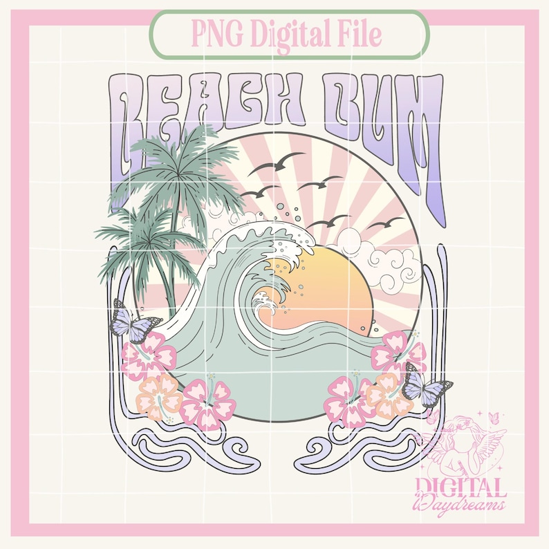 Beach Bum Summer Png,Retro Summer PNG for Sublimation,Coconut Girl png,Trendy summer Design,VSCO png,Cute Aesthetic,Aesthetic png image 1