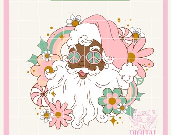 Noël rétro png, père Noël afro-américain, peau brune, père Noël noir, png, Noël PNG, Noël groovy png, mignon Noël png, vintage