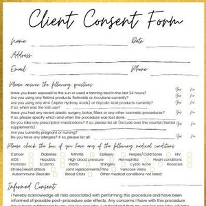 Client Consent Form - General. Spa, Salon, Massage.