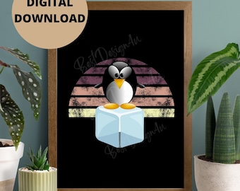Retro Penguin Wall Art Print (Digital Download)