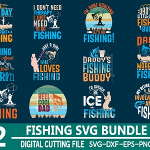 Lot de pêche SVG : motifs de t-shirt pêcheur (téléchargement numérique)