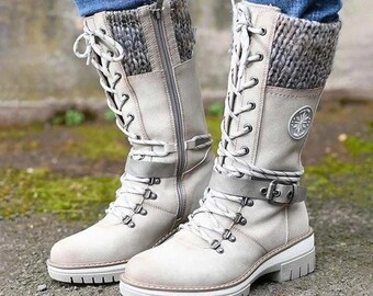 Hee grand Women Winter Snow Boots Fur Sneakers Shoes Lace-up Flat Platform Ankle Booties Boots 