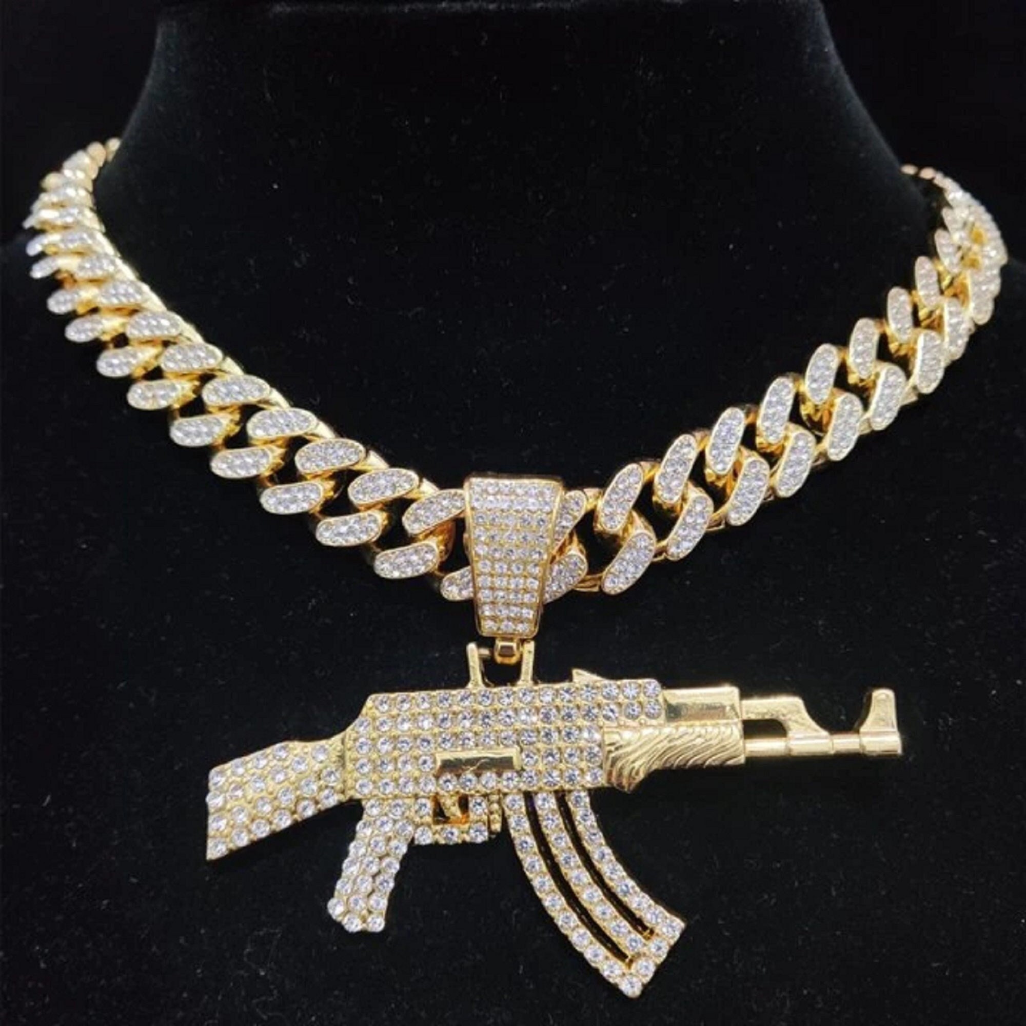 Men Women Hip Hop Iced Out Submachine 