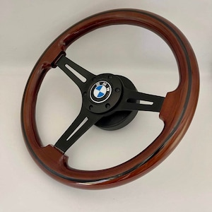 Steering wheel Fits BMW E3 E9 E12 E21 E24 E23 1968 - 1986 Wood Black Spoke 350mm 14inch Custom Rebuilt Made in Italy Hub