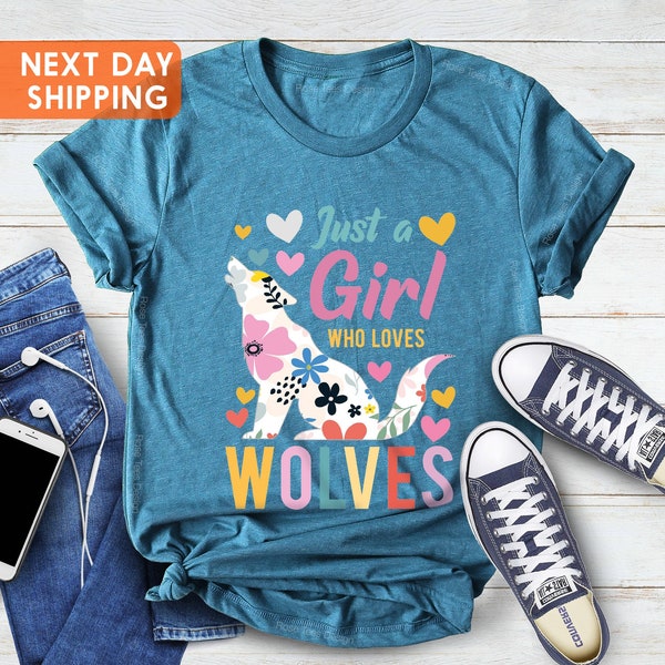 Just A Girl Who Loves Wolves Shirt, Howling Wolf Girl Shirt, Wildlife Animals Shirt, Cute Wolf Shirt, Girl Birthday Shirt, BFF Gift Shirt