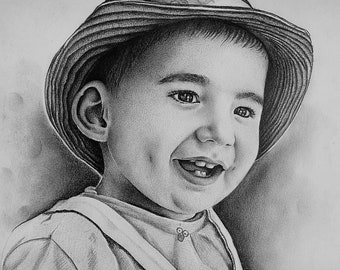 Retrato personalizado de la foto, regalo de bebé personalizado, pintura de retrato de niño, dibujo de retrato de niños, retrato de familia dibujado a mano.