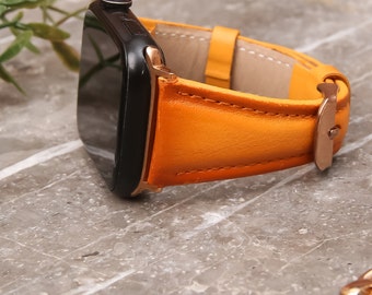 Spersonalizowany pomarańczowy skórzany pasek do zegarka Apple Watch: ręcznie robiony pasek ze skóry cielęcej