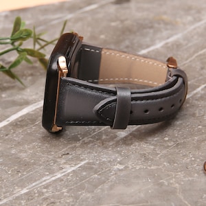 Black Leather Apple Watch Band: Personalized iWatch Strap