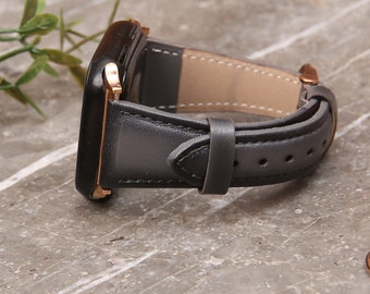 Apple Uhrenarmband Leder: Personalisiertes iWatch Armband in Schwarz