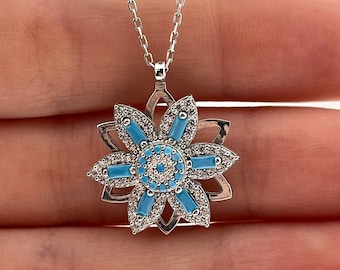 Collar giratorio de plata de ley con forma de flor, joyería para aliviar la ansiedad