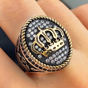 King Ring Onyx Ring Silver Rings Men White Zirconium Ring Crown Ring Men Silver Rings Silver Rings for men