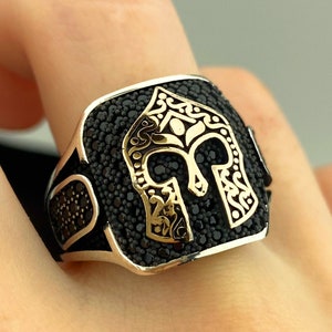 Spartan Ring,Helmet Ring,Onyx Stone ring,Spartan Helmet Ring,Men Gift Ring,Sterling silver ring,Silver Spartan Jewelry