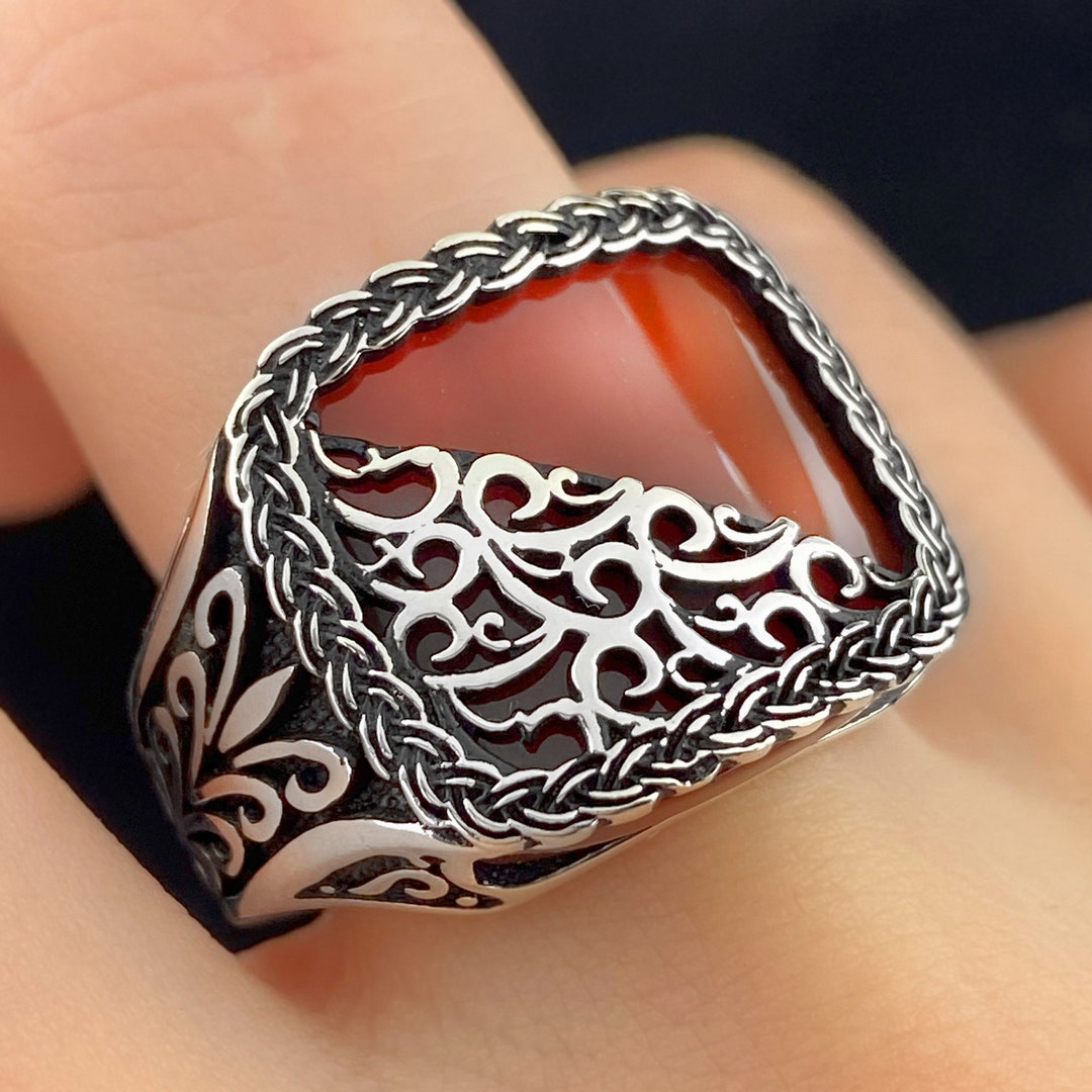 Ottoman Style Men Ringagate Stone Men Ringmens Red Stone Etsy