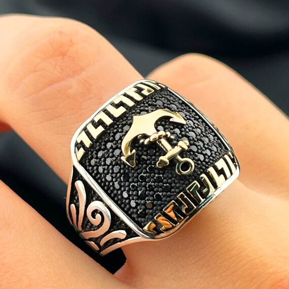 Bague ancre, bague pour homme détaillée avec ancre, bague de