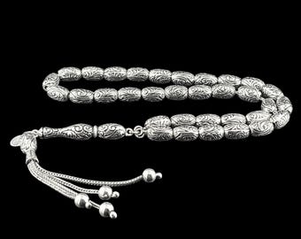 Sterlingzilveren tesbih, sterlingzilveren tesbih: islamitische gebedskralen, 925 sterlingzilveren rozenkrans, moslimrozenkrans, moslimcadeau, vaderdagcadeau