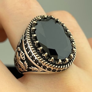 King Ring Onyx Stone Ring Silver Rings Men Black Zirconium Ring Crown Ring Men Silver Rings Silver Rings for men